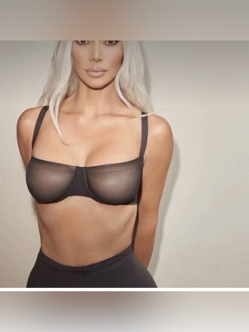 Skims Unlined Underwire Black Balconette Mesh Bra Size 44D
